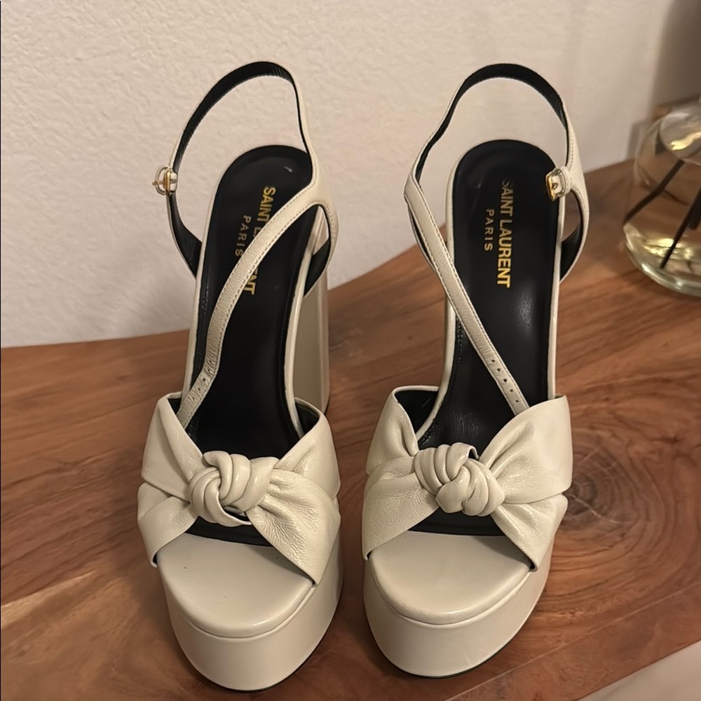 Saint Laurent Cream Heels with Elegant Bow